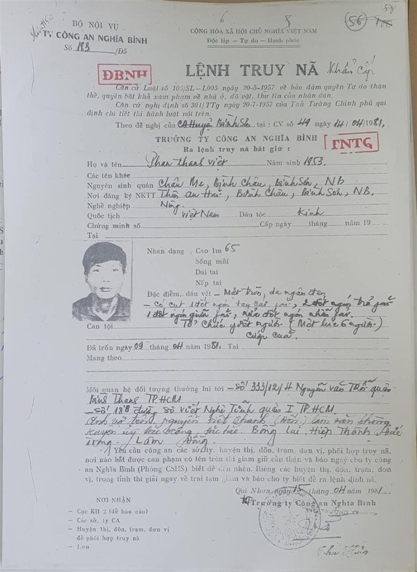 hanh trinh vach mat ke thu ac ky 4 6 thi the bi vui lap duoi cat tren bo bien quang ngai va cuoc truy bat keo dai 43 nam 2 Lệnh truy nã Phan Thanh Việt.