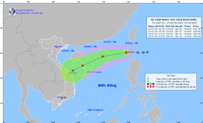 ap thap nhiet doi di vao bien dong tien den da nang Áp thấp nhiệt đới đi vào Biển Đông. (Ảnh: nchmf)