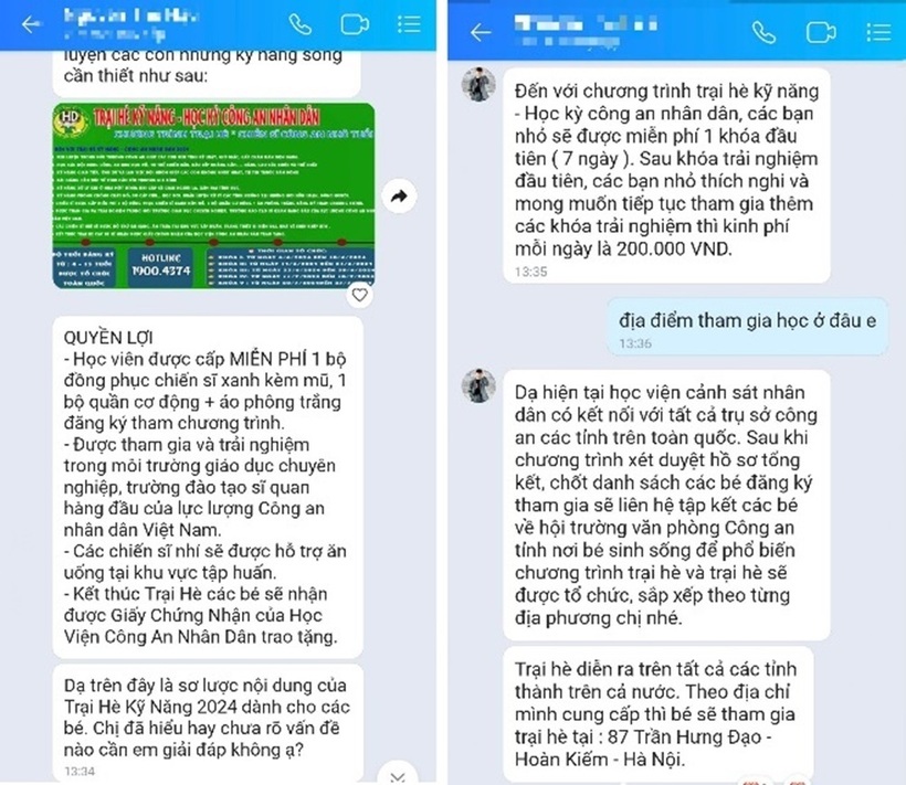 Tin nhắn giới thiệu của các đối tượng lừa đảo. Ảnh: Công an Hà Nội.