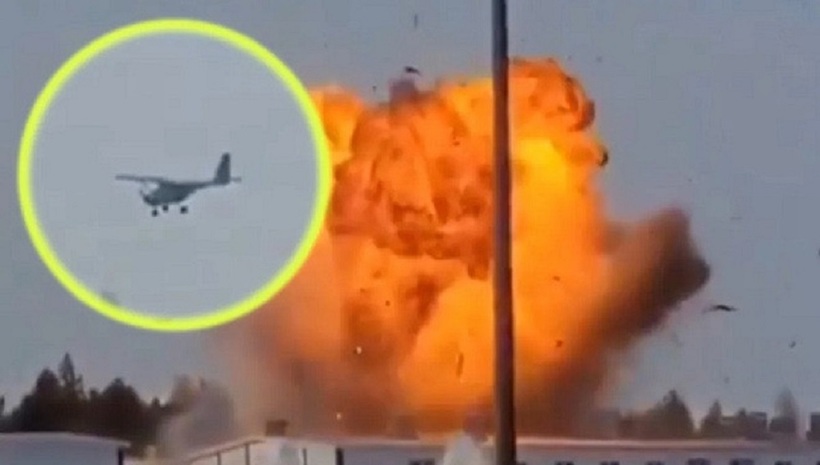 Hình ảnh chiếc UAV Ukraine lao vào khu công nghiệp ở thành phố Elabuga thuộc Cộng hòa Tatarstan của Nga. Ảnh: X