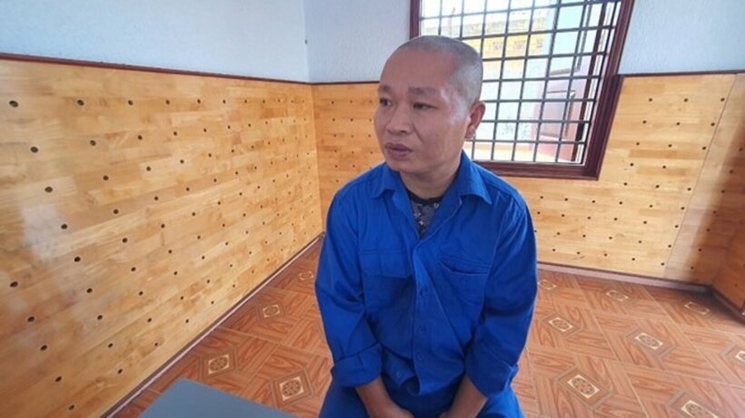Đối tượng Vũ Quốc Sơn tại trụ sở cơ quan Công an. Ảnh: Lao Động