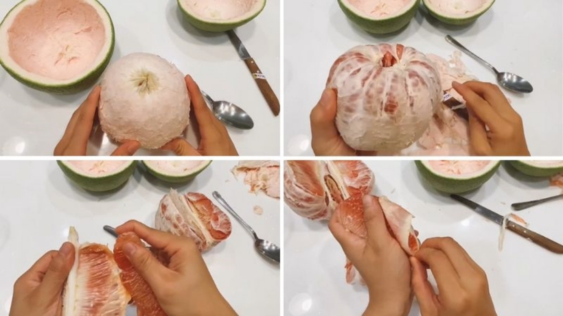 Lột vỏ các múi bưởi.