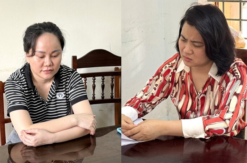 Hoàng Thị Ngọc Thúy và Lê Thị Thanh Thủy tại cơ quan điều tra. Ảnh: VIetNamnet