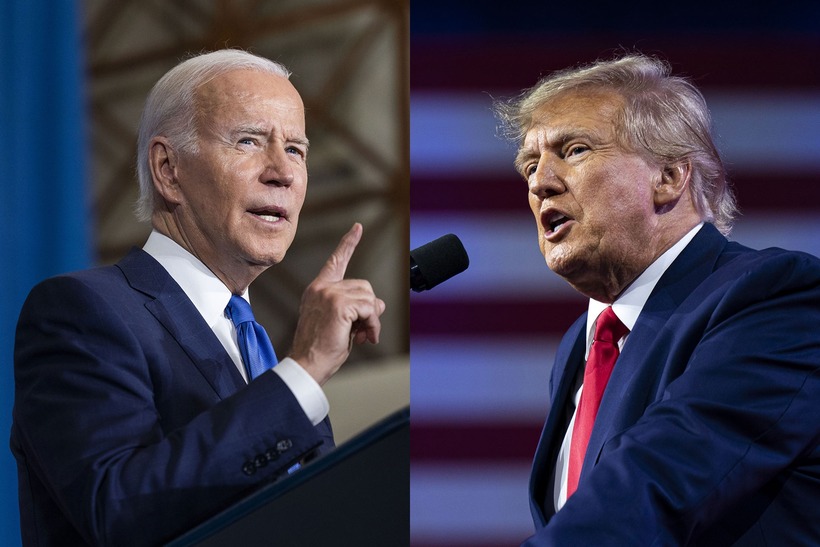 Ông Biden nới rộng khoảng cách với ông Trump trong cuộc đua vào Nhà Trắng 2024. Ảnh: Bloomberg