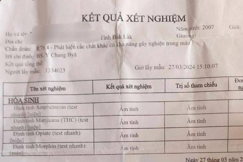 Kết quả xét nghiệm âm tính với ma túy của 2 học sinh. Ảnh: Dân trí