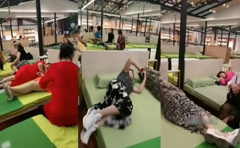 Cả đoàn khách quyết định nghỉ ngơi luôn tại cửa hàng, dứt khoát không mua bất cứ sản phẩm gì. Ảnh: VTC News.