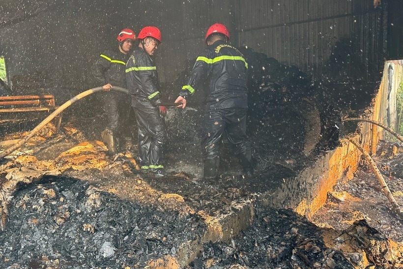 Khu vực chứ phế liệu của công ty bị ngọn lửa thiêu rụi. Ảnh: Dân trí