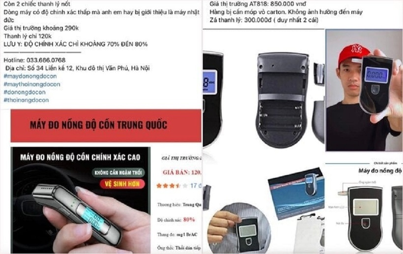 Máy đo nồng độ cồn được chào bán tràn lan trên mạng xã hội. Ảnh: VTC News