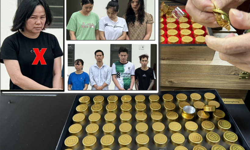 Nguyễn Thị Thịnh (X) và các đối tượng trong đường dây sản xuất, buôn ván hàng giả là thực phẩm. (Ảnh: Công an Thanh Hóa)