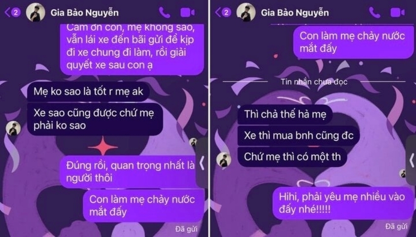 Những dòng tin nhắn đầy tình cảm mà con trai MC Thảo Vân gửi đến mẹ. Ảnh: VTC News