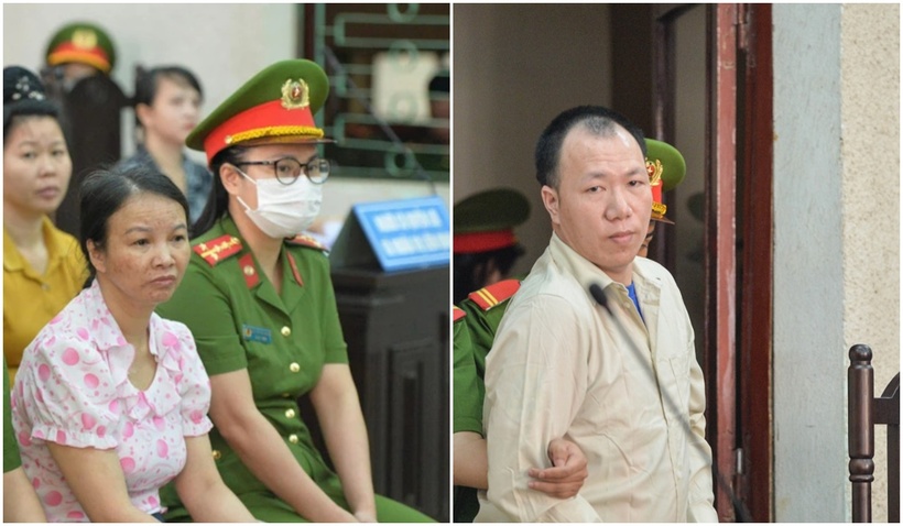 Bị cáo Trần Thị Hiền và bị cáo Lường Văn Hùng tại phiên tòa xét xử. Ảnh: Dân trí, PLO
