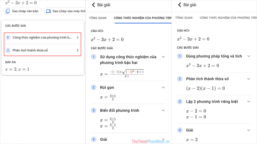 Bước 4: Nếu bài toán có nhiều cách giải, Google Lens sẽ liệt kê trong mục Các bước giải. Chỉ cần ấn vào mục Các bước giải để xem chi tiết từng cách giải.