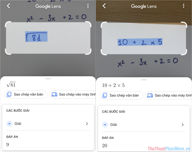 Bước 5: Với những phép toán đơn giản, Google chỉ hiển thị kết quả cuối cùng, không hướng dẫn chi tiết. Hiện Google Lens đã có khả năng giải quyết mọi phép toán liên quan đến đại số còn các phép toán hình học sẽ được cập nhật trong tương lai.