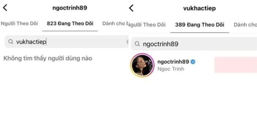 Ngọc Trinh thẳng tay huỷ theo dõi Vũ Khắc Tiệp.