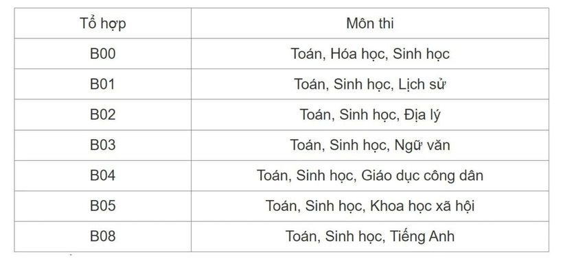 Tổ hợp môn thi khối B.