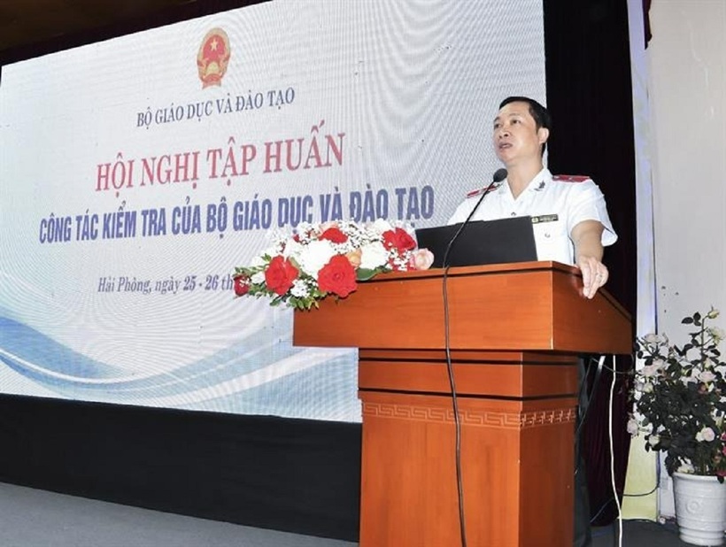 Chánh Thanh tra Bộ GD&ĐT Nguyễn Đức Cường phát biểu tại Hội nghị. Ảnh: MOET