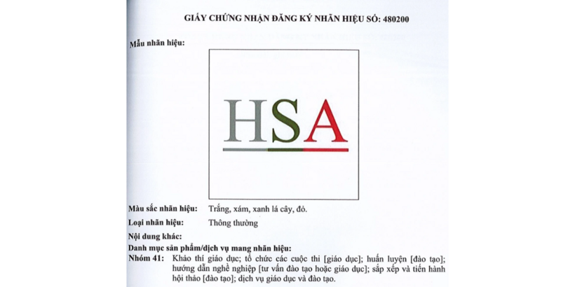 Giấy chứng nhận đăng ký nhãn hiệu HSA kỳ thi đánh giá năng lực của Đại học Quốc gia Hà Nội. Ảnh: VNU