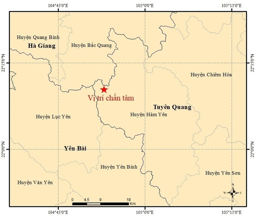 Bản đồ tâm chấn. Ảnh: Viện Vật lý địa cầu
