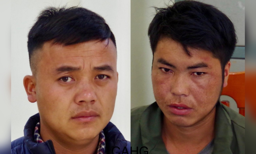 Thò Mí Sính và Vừ Nỏ Pó tại cơ quan Công an. (Ảnh: Công an Hà Giang).