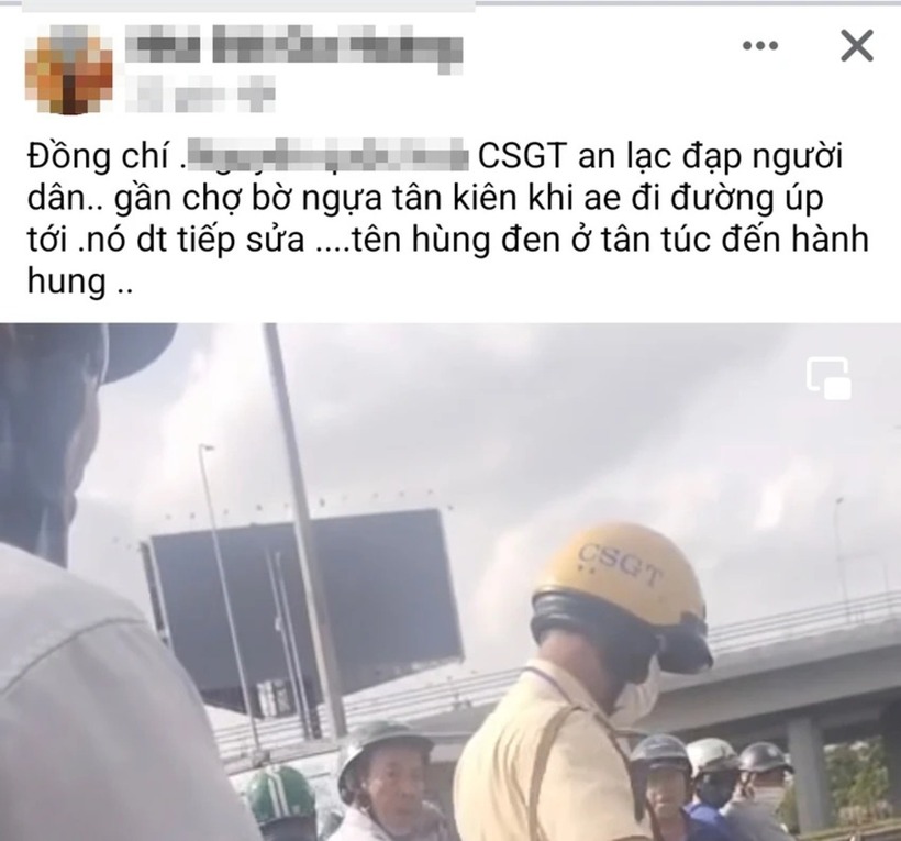 Bài đăng tố CSGT đạp người dân lan truyền trên mạng. Ảnh: Pháp luật TP.HCM
