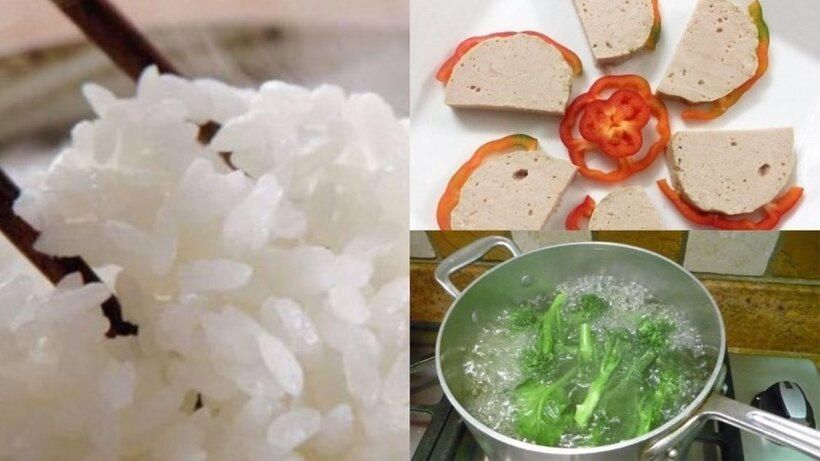 Cơm, Giò, Rau củ luộc.