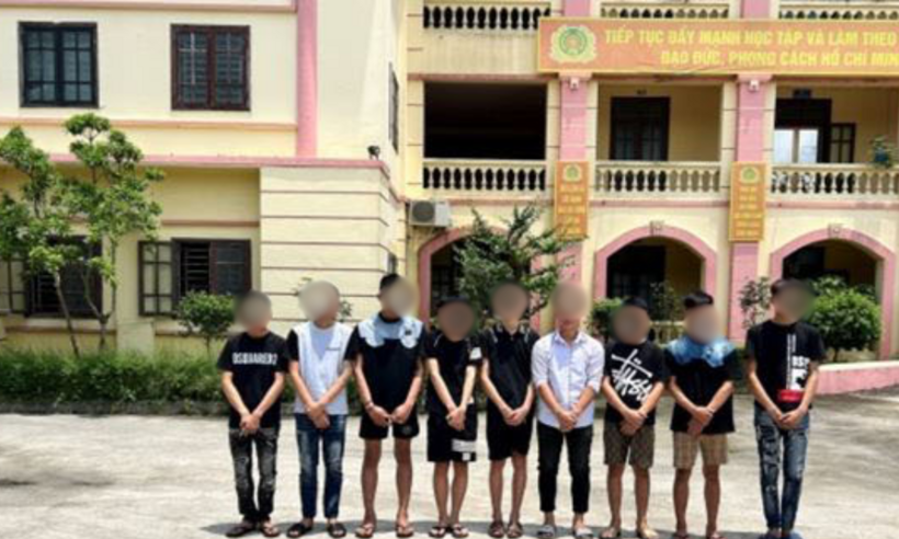 Một số đối tượng tại cơ quan công an. (Ảnh: Công an tỉnh Thái Bình)