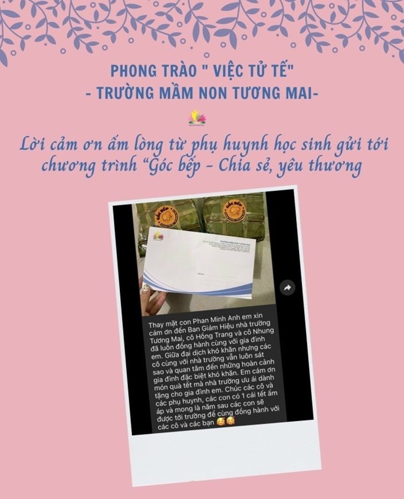 Lời cảm ơn của phụ huynh tới Công đoàn nhà trường khi nhận được quà từ chương trình “ Góp bếp yêu thương chia sẻ”