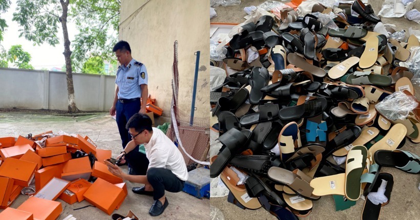 Lực lượng QLTT tiến hành kiểm tra, tiêu hủy hàng hóa vi phạm.