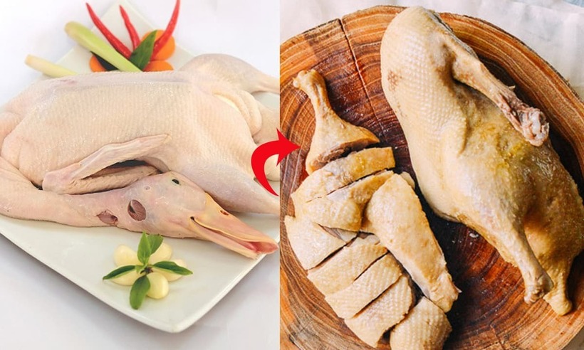 Luộc vịt từ khi nước sủi tăm để không bị máu bầm, không tanh. Thêm chút hành, gừng đập dập (nên rửa sạch, không cạo vỏ thì tinh dầu tiết ra sẽ thơm hơn), gia vị cho ngọt thịt. Ảnh minh họa