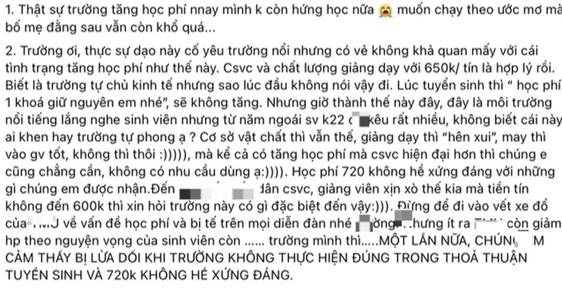 Sinh viên kêu ca trên diễn đàn về việc Trường ĐH Hà Nội tăng học phí. Ảnh: Dân Trí