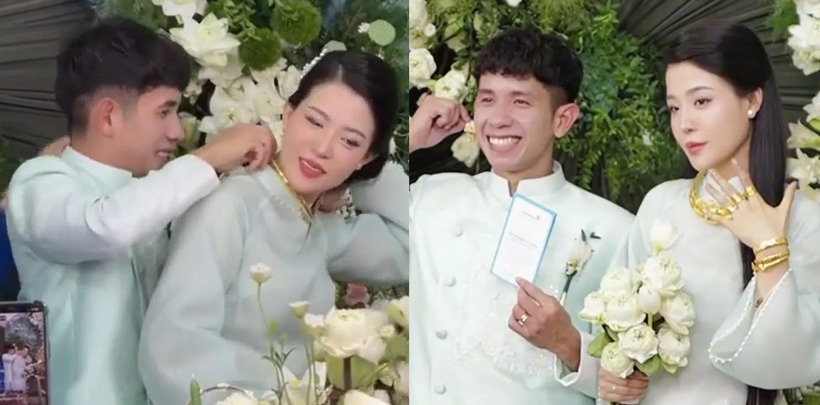 Hồng Duy cùng Kiều Oanh trong lễ ăn hỏi. Ảnh: Linh Nga Bridal