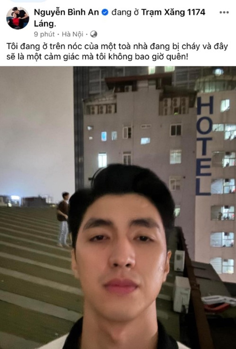 Hình ảnh diễn viên Bình An trong vụ cháy. Ảnh: Saostar.