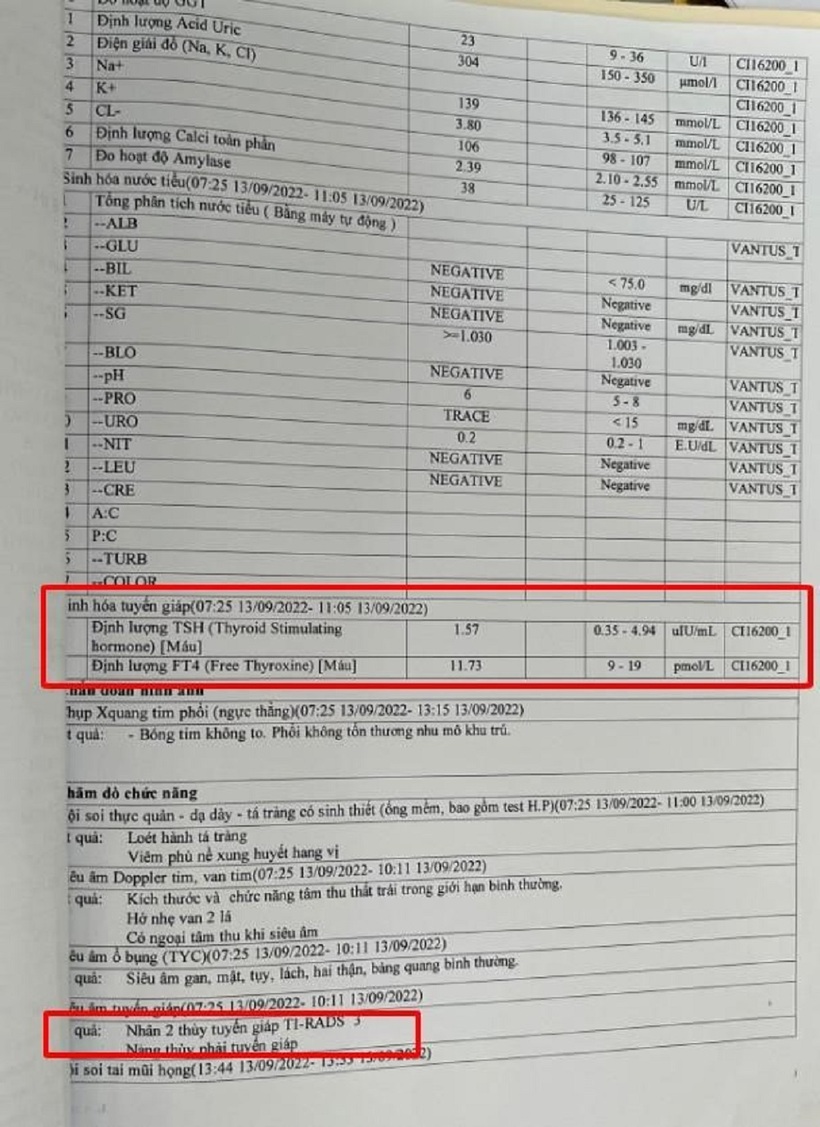 Kết quả thăm khám tại bệnh viện Hà Nội của bà Xa
