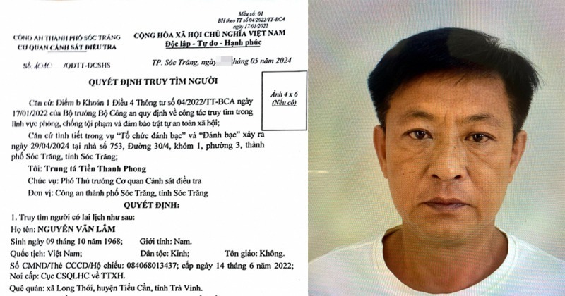 Quyết định truy tìm đối tượng Lâm. Ảnh: CAND