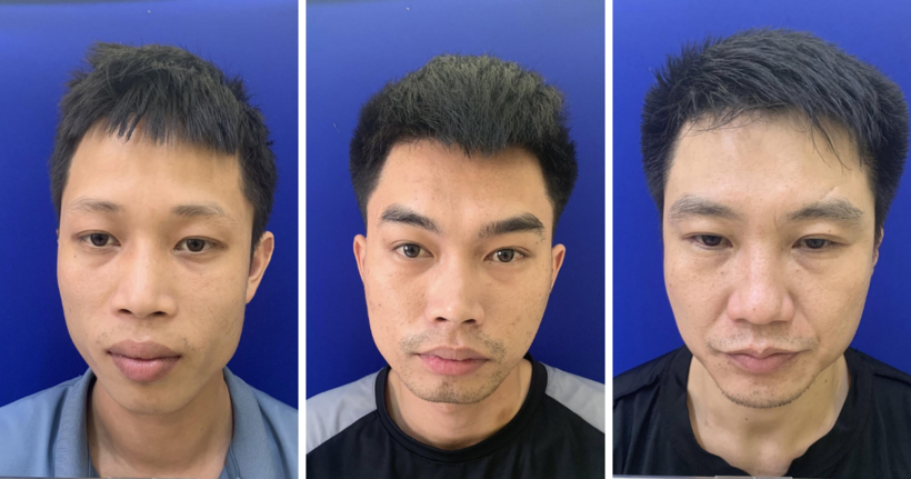 Các đối tượng tại cơ quan công an. (Ảnh: Công an Hà Nội)