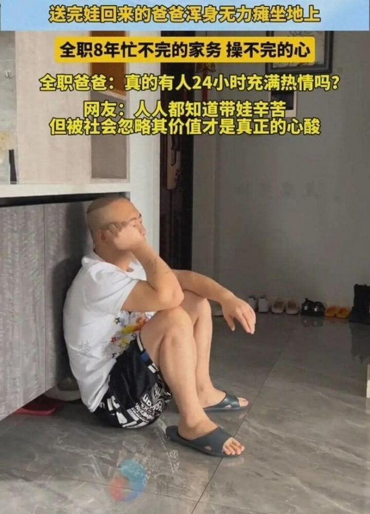 Người đàn ông "gục ngã" vì việc nhà quá nhiều. Ảnh: Kan.China