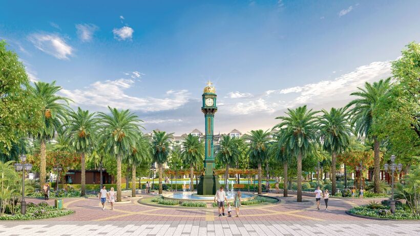 Tháp đồng hồ - một trong những điểm nhấn tại công viên Times Garden