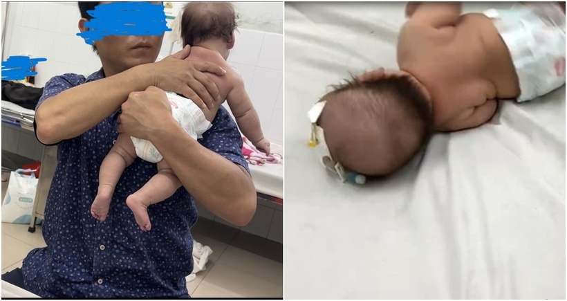 Hình ảnh ông Th. tập vật lý trị liệu cho bé. (Ảnh: Tiền phong, Dân Việt)