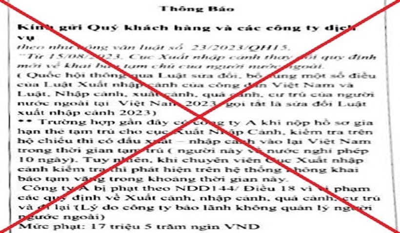 Cảnh báo thông báo sai sự thật.