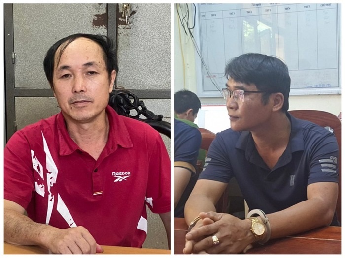 Đối tượng Nguyễn Duy Mạnh và đối tượng Lò Văn Diễn (áo đỏ) tại Cơ quan điều tra. Ảnh: CAND