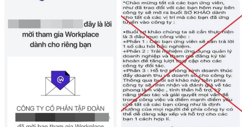 Các đối tượng lợi dụng nền tảng Workplace để đăng tải tin nhắn mời gọi làm nhiệm vụ có dấu hiệu lừa đảo.