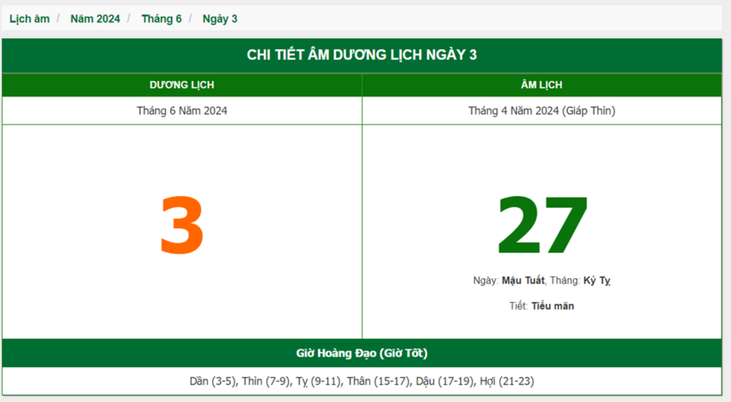 Xem lịch âm hôm nay 3/6/2024.