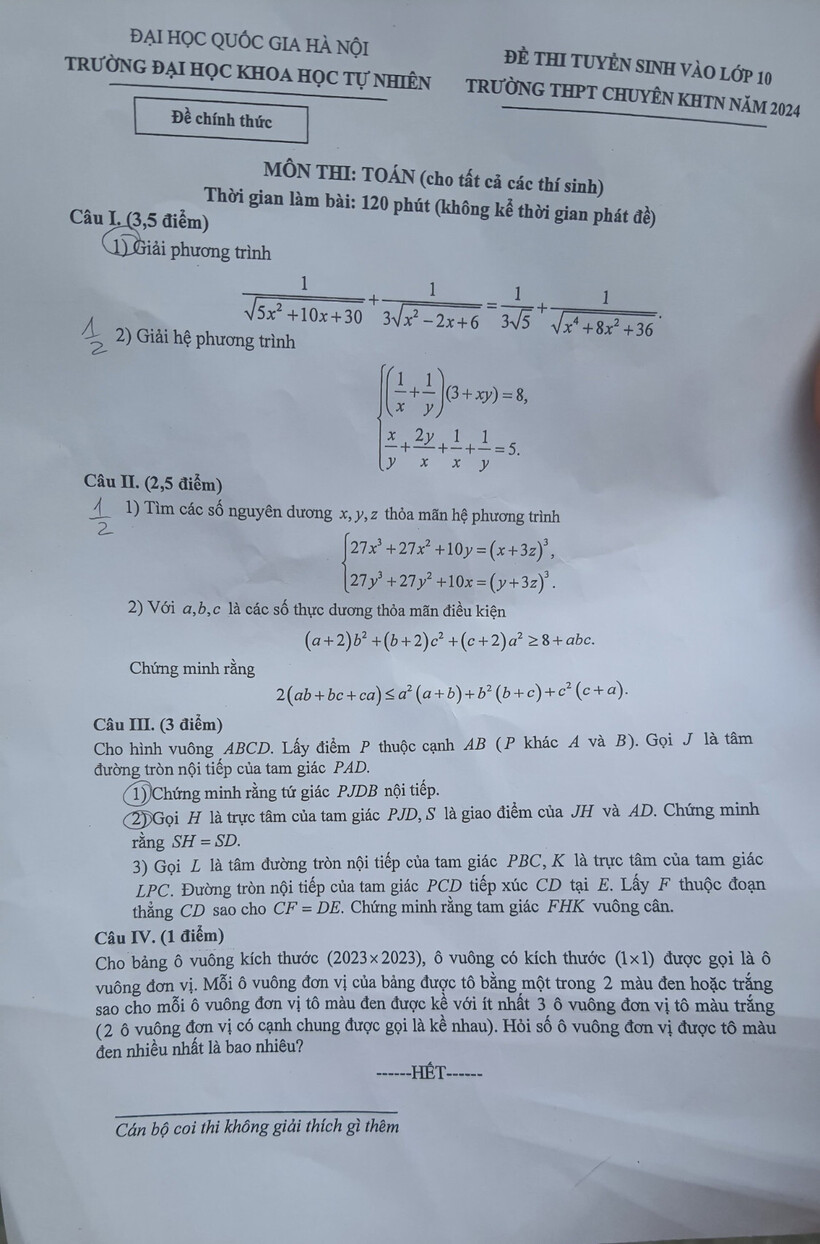 Đề thi Toán vòng 1 chuyên Khoa học Tự nhiên