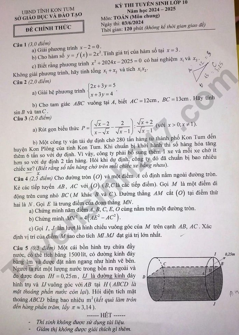 Kỳ thi vào lớp 10 ở Kon Tum: Đề thi, đáp án gợi ý môn Toán và Ngữ văn - 6