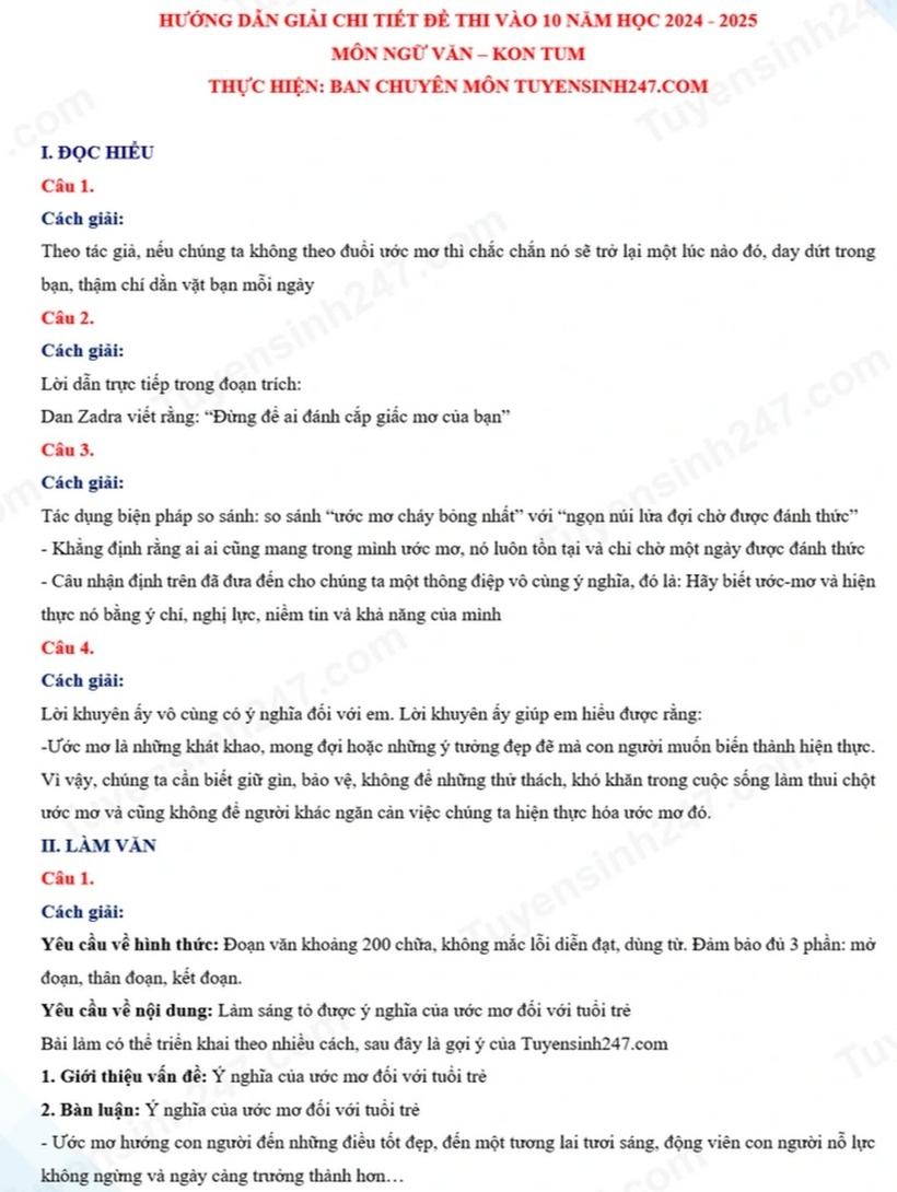 Kỳ thi vào lớp 10 ở Kon Tum: Đề thi, đáp án gợi ý môn Toán và Ngữ văn - 2