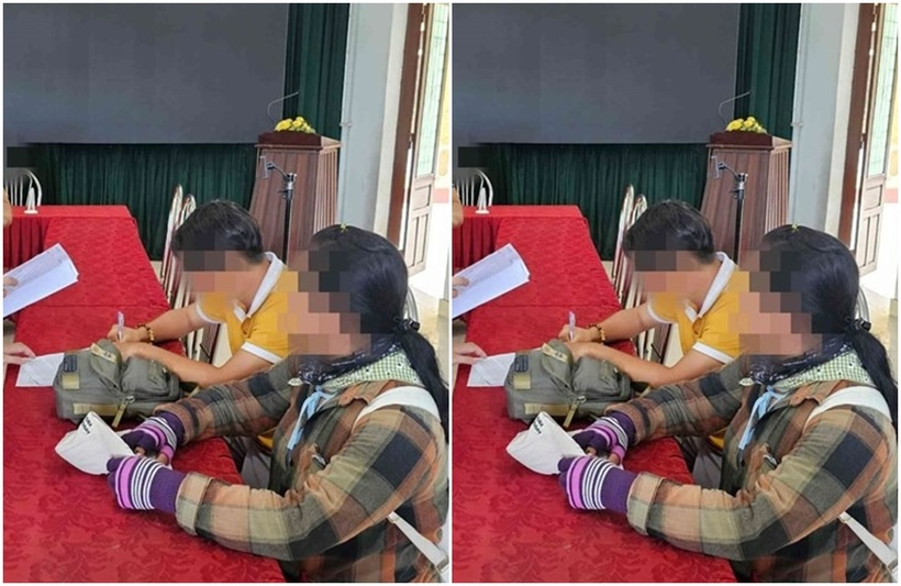 Lực lượng chức năng làm việc với ông T - người liên quan đến việc đăng tải thông tin sai sự thật về ông Thích Minh Tuệ. Ảnh: Lao động