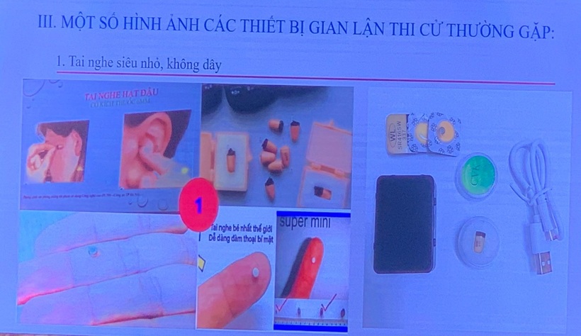 Hình ảnh thiết bị tai nghe siêu nhỏ để gian lận thi cử có kích thước bằng nửa hạt gạo được Công an Hà Nội cung cấp. Ảnh: Dân trí.