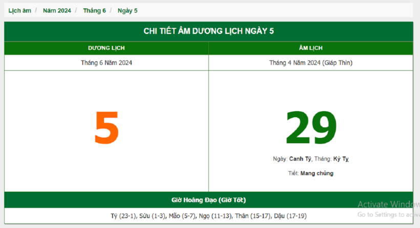 Âm lịch hôm nay 4/6 chuẩn nhất.