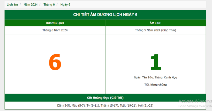 Âm lịch hôm nay 6/6 chuẩn nhất.