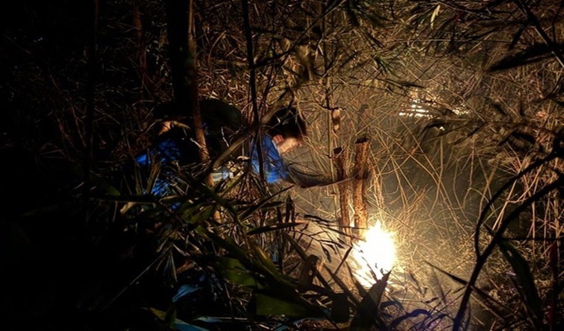 Hàng trăm cán bộ chiến sĩ xuyên đêm dập lửa trên núi Chóp Vung (huyện Tuy Phước, tỉnh Bình Định). (Ảnh: Lao động)